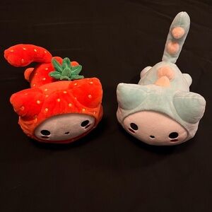 Strawberry and Dino cat plushies